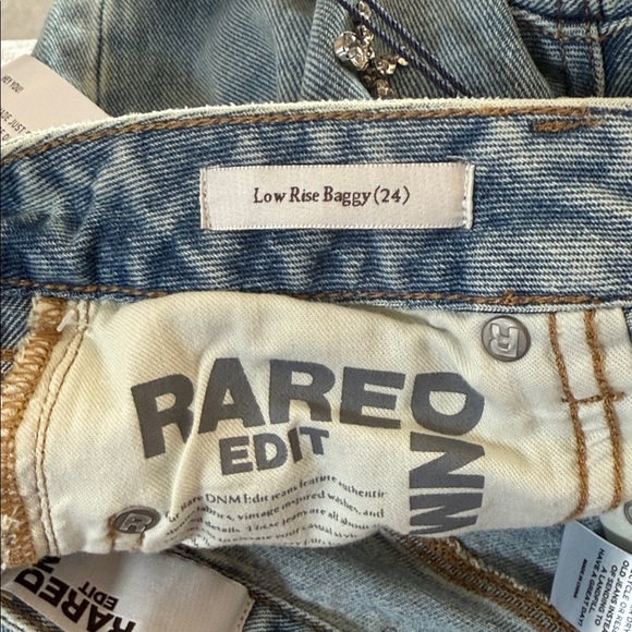 NWT Pacsun Rare Edit Denim Low Rise Baggy Jeans 24 Rhinestone Bows - Picture 13 of 15